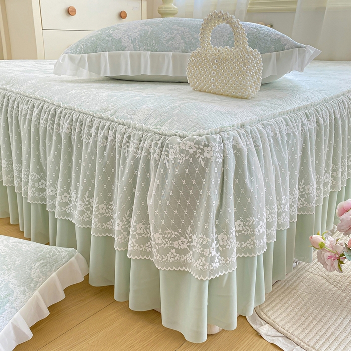 91家纺网 家纺一手货源 找家纺 伊人坊 2026新款A类550克凉感提花值过0.21冰豆豆家用凉席子三件套夏季-床裙款 繁花-绿