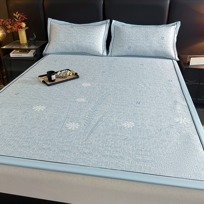 91家纺网 家纺一手货源 找家纺 绒艺席业 2026年新款立体浮雕工艺正宗凉感豆豆席凉席席子-平铺款 豆豆彩蝶-浅蓝色