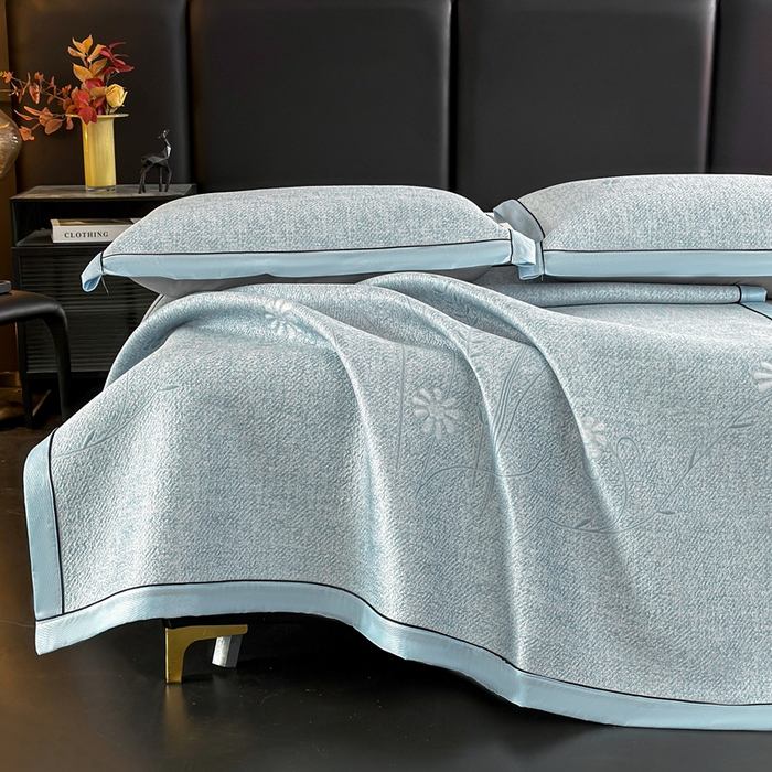 91家纺网 家纺一手货源 找家纺 绒艺席业 2026年新款立体浮雕工艺正宗凉感豆豆席凉席席子-平铺款 豆豆彩蝶-浅蓝色