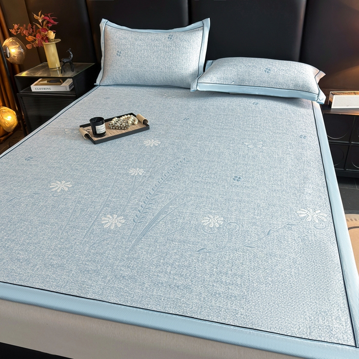 91家纺网 家纺一手货源 找家纺 绒艺席业 2026年新款立体浮雕工艺正宗凉感豆豆席凉席席子-平铺款 豆豆彩蝶-浅蓝色