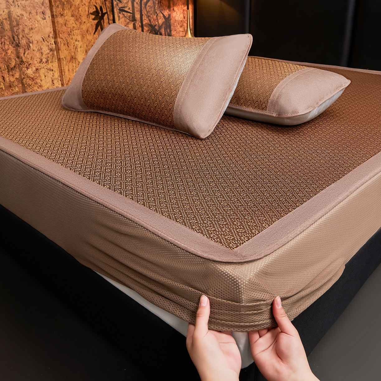 91家纺网 家纺一手货源 找家纺 （总）绒艺席业 2026新款加密古香玉床笠款藤席凉席席子