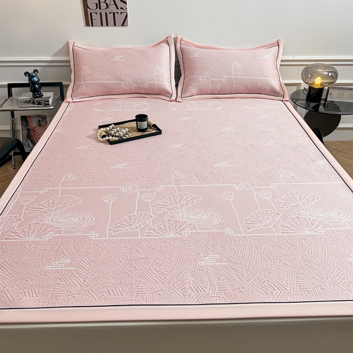 91家纺网 家纺一手货源 找家纺 绒艺席业 2026年新款立体浮雕工艺正宗凉感豆豆席凉席席子-平铺款 豆豆荷塘月色-粉色