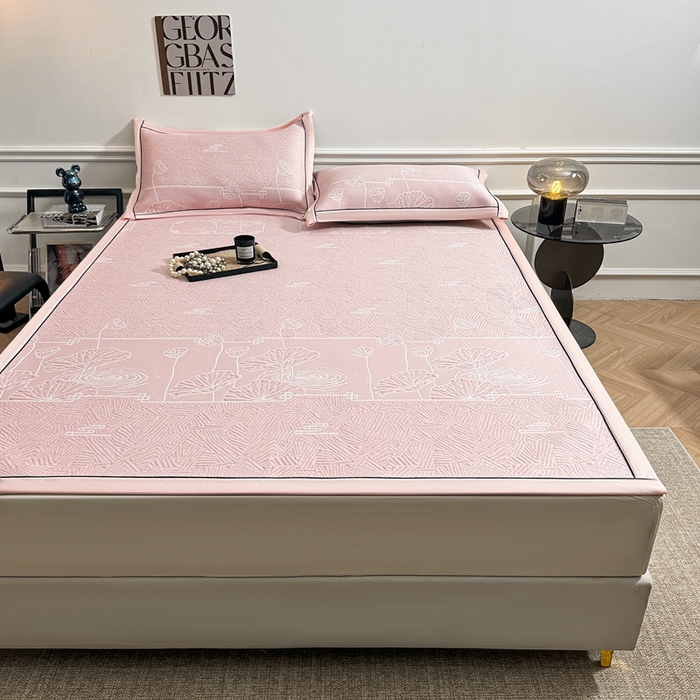 91家纺网 家纺一手货源 找家纺 绒艺席业 2026年新款立体浮雕工艺正宗凉感豆豆席凉席席子-平铺款 豆豆荷塘月色-粉色