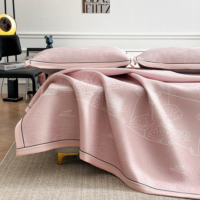 91家纺网 家纺一手货源 找家纺 绒艺席业 2026年新款立体浮雕工艺正宗凉感豆豆席凉席席子-平铺款 豆豆荷塘月色-粉色