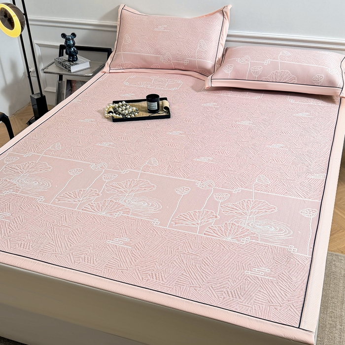 91家纺网 家纺一手货源 找家纺 绒艺席业 2026年新款立体浮雕工艺正宗凉感豆豆席凉席席子-平铺款 豆豆荷塘月色-粉色