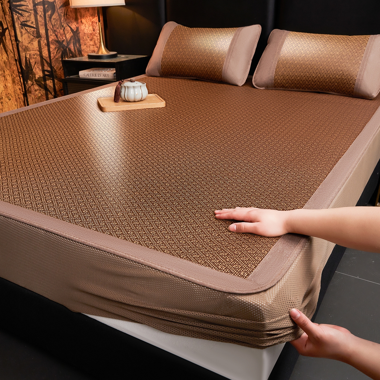 91家纺网 家纺一手货源 找家纺 （总）绒艺席业 2026新款加密古香玉床笠款藤席凉席席子