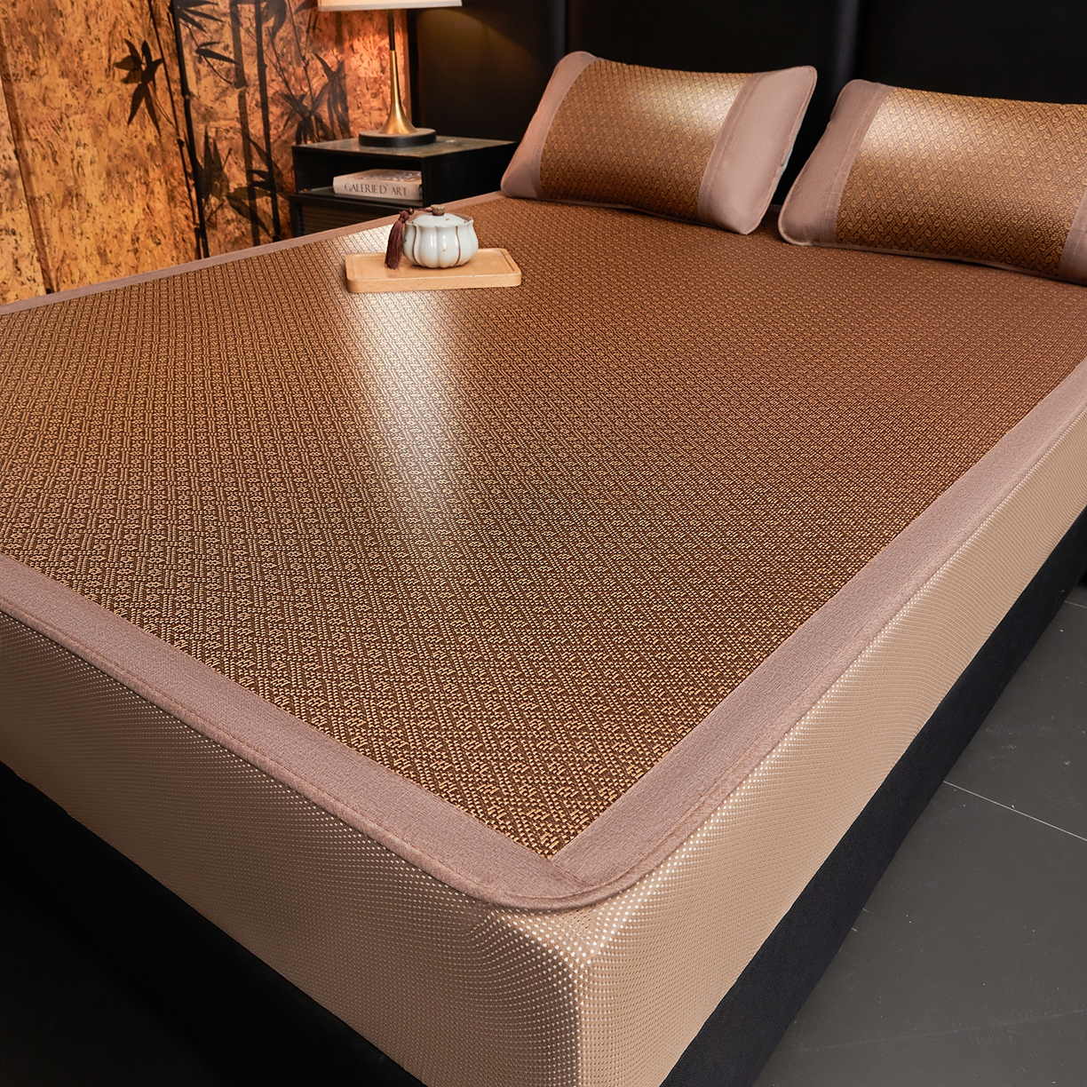 91家纺网 家纺一手货源 找家纺 绒艺席业 2026新款加密古香玉床笠款藤席凉席席子 藤格