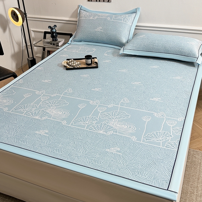 91家纺网 家纺一手货源 找家纺 绒艺席业 2026年新款立体浮雕工艺正宗凉感豆豆席凉席席子-平铺款 豆豆荷塘月色-蓝色