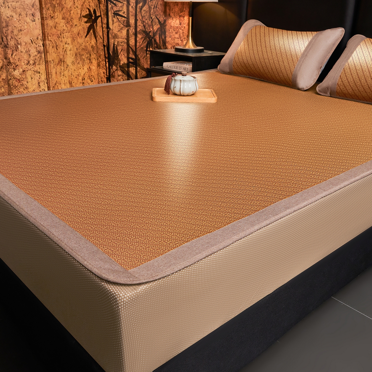 91家纺网 家纺一手货源 找家纺 绒艺席业 2026新款加密古香玉床笠款藤席凉席席子 藤悦