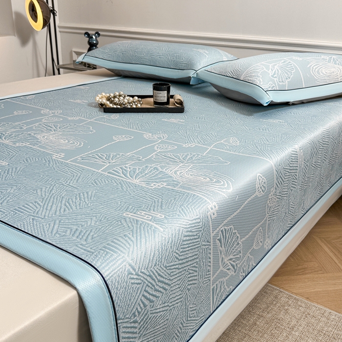 91家纺网 家纺一手货源 找家纺 绒艺席业 2026年新款立体浮雕工艺正宗凉感豆豆席凉席席子-平铺款 豆豆荷塘月色-蓝色