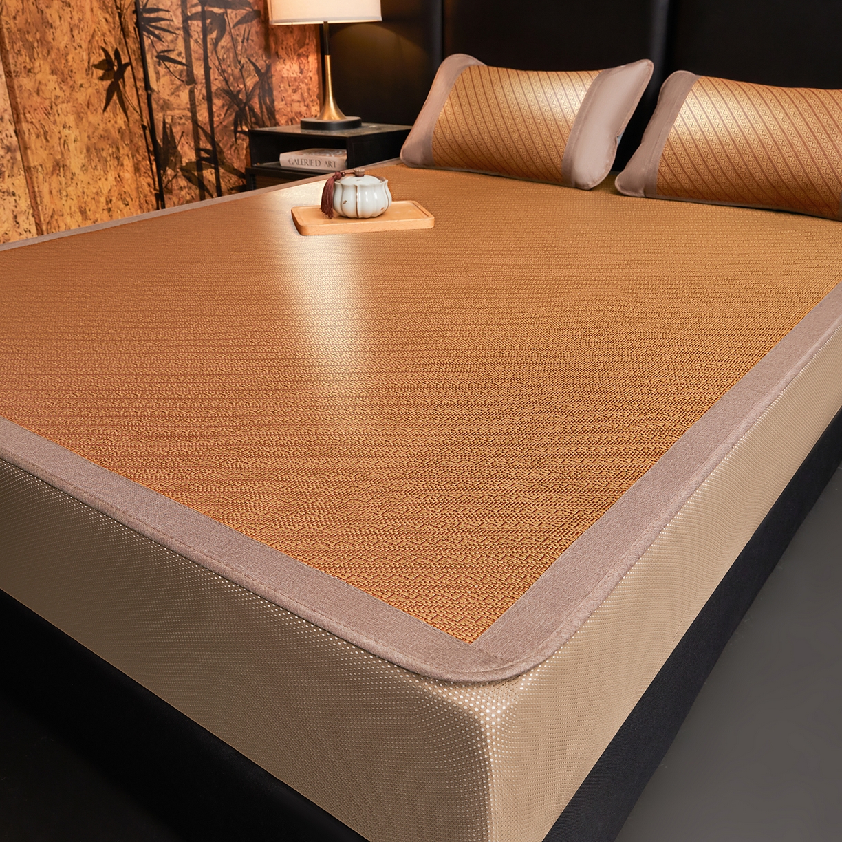 91家纺网 家纺一手货源 找家纺 绒艺席业 2026新款加密古香玉床笠款藤席凉席席子 藤悦