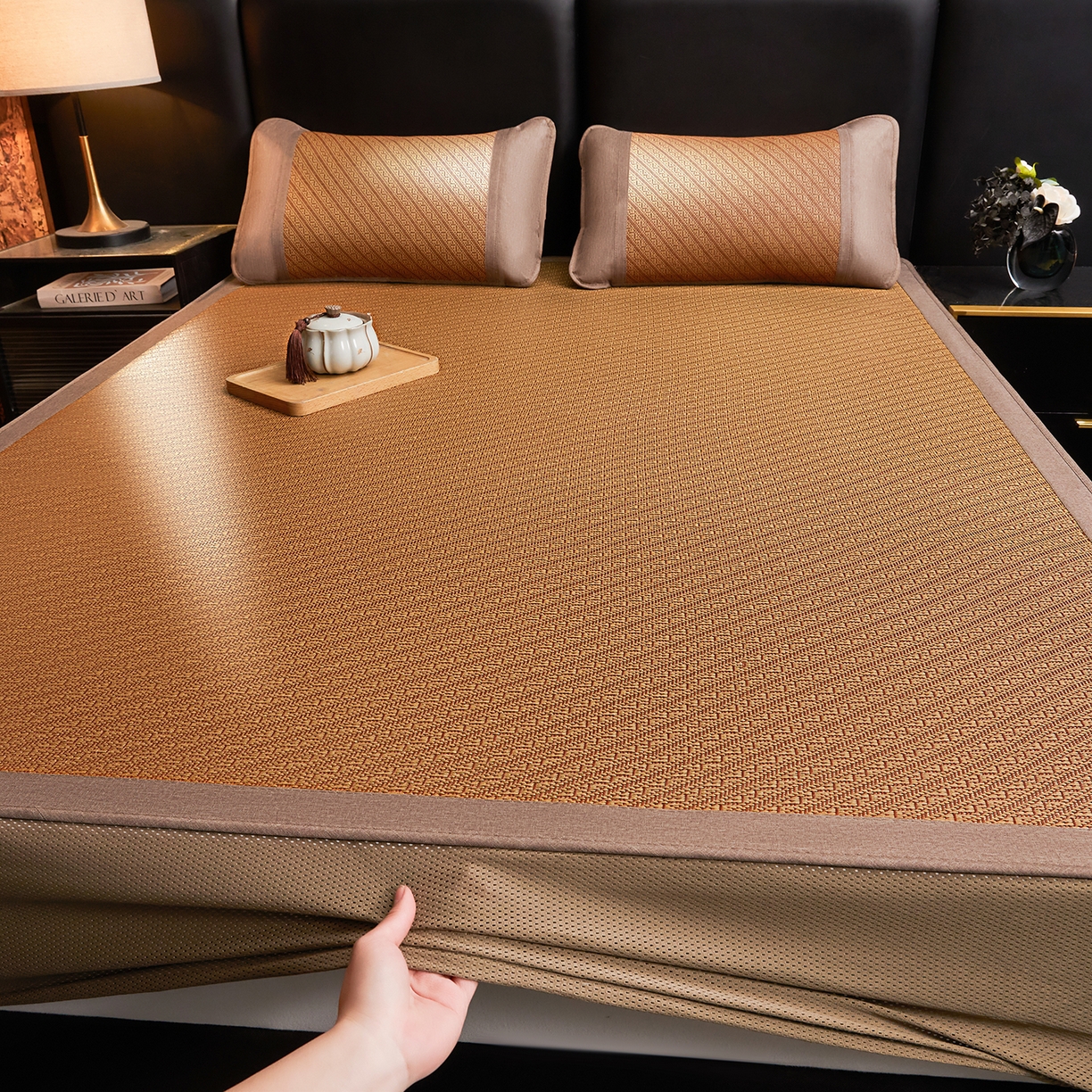 91家纺网 家纺一手货源 找家纺 绒艺席业 2026新款加密古香玉床笠款藤席凉席席子 藤悦