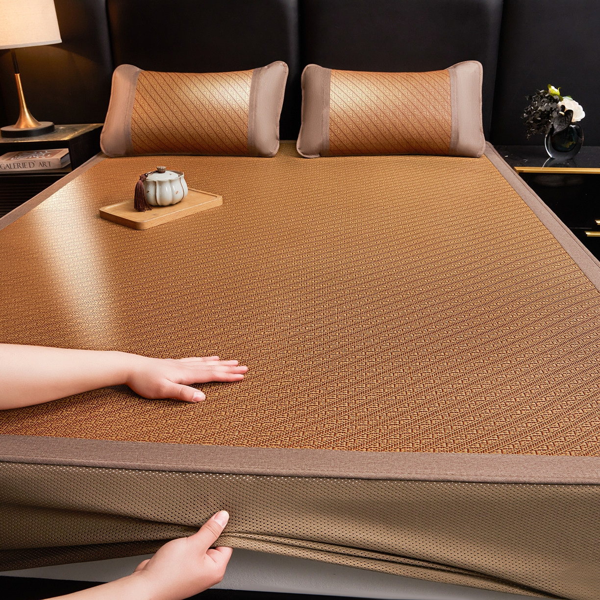 91家纺网 家纺一手货源 找家纺 绒艺席业 2026新款加密古香玉床笠款藤席凉席席子 藤悦