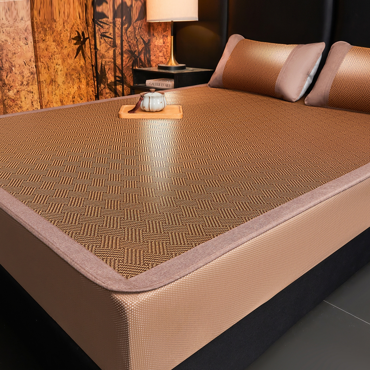 91家纺网 家纺一手货源 找家纺 绒艺席业 2026新款加密古香玉床笠款藤席凉席席子 藤韵