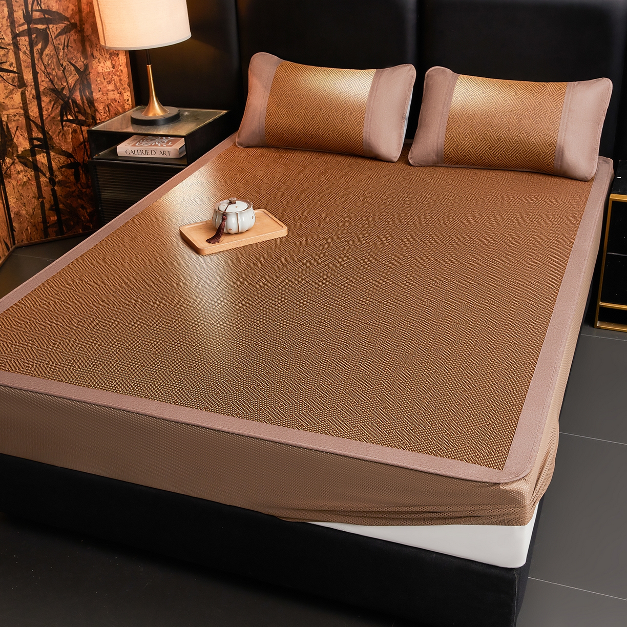 91家纺网 家纺一手货源 找家纺 绒艺席业 2026新款加密古香玉床笠款藤席凉席席子 藤韵