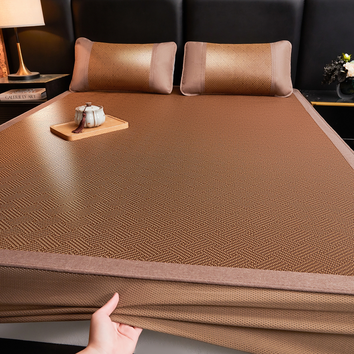 91家纺网 家纺一手货源 找家纺 绒艺席业 2026新款加密古香玉床笠款藤席凉席席子 藤韵