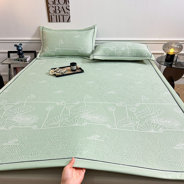 绒艺席业 2026年新款立体浮雕工艺正宗凉感豆豆席凉席席子-平铺款 豆豆荷塘月色-绿色