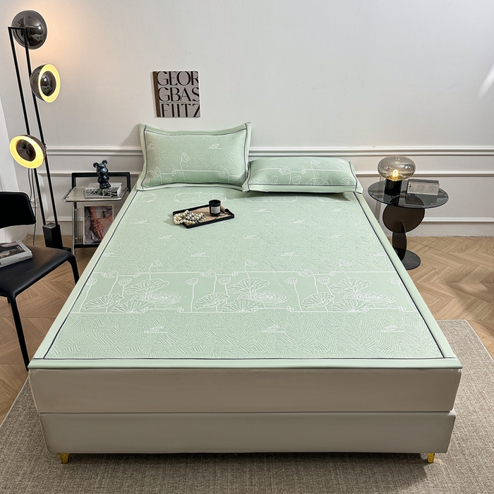 91家纺网 家纺一手货源 找家纺 绒艺席业 2026年新款立体浮雕工艺正宗凉感豆豆席凉席席子-平铺款 豆豆荷塘月色-绿色