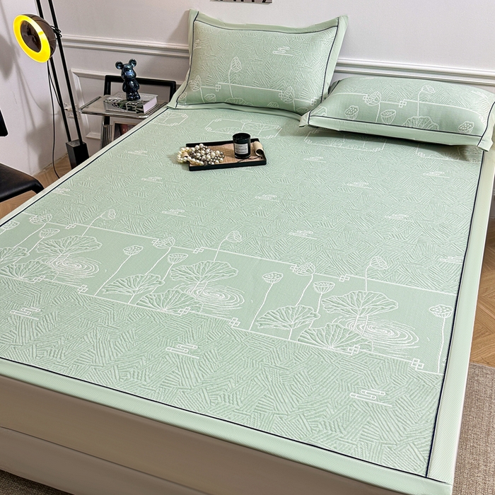 91家纺网 家纺一手货源 找家纺 绒艺席业 2026年新款立体浮雕工艺正宗凉感豆豆席凉席席子-平铺款 豆豆荷塘月色-绿色