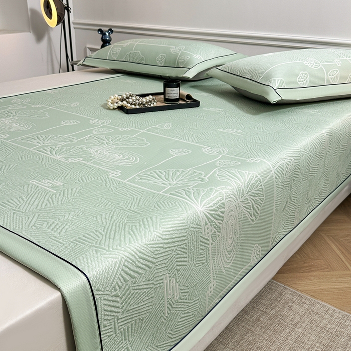 91家纺网 家纺一手货源 找家纺 绒艺席业 2026年新款立体浮雕工艺正宗凉感豆豆席凉席席子-平铺款 豆豆荷塘月色-绿色