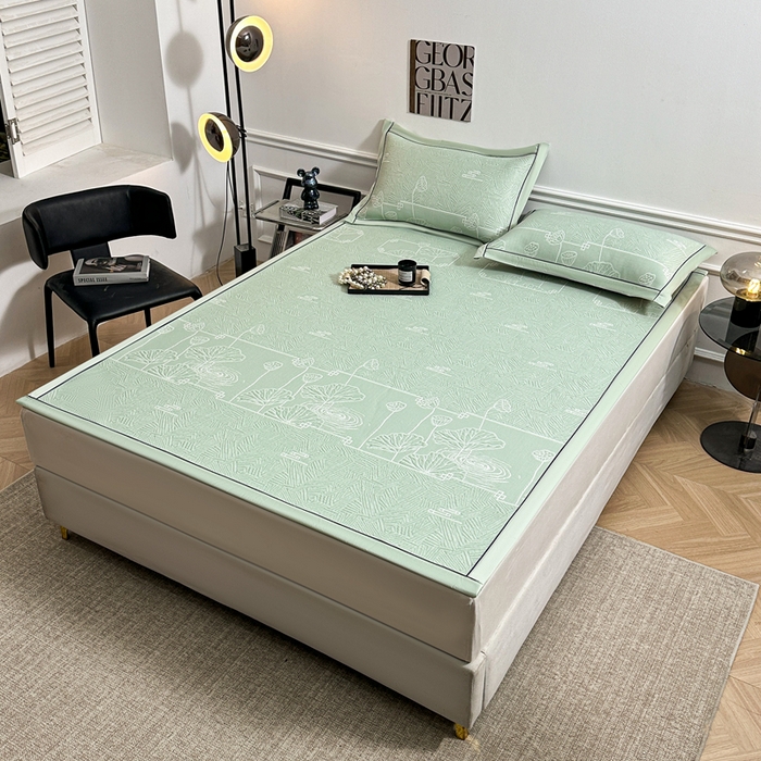 91家纺网 家纺一手货源 找家纺 绒艺席业 2026年新款立体浮雕工艺正宗凉感豆豆席凉席席子-平铺款 豆豆荷塘月色-绿色