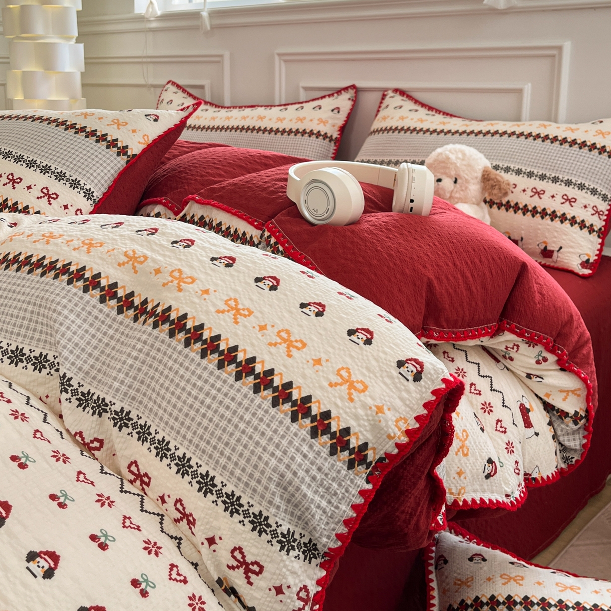 慕澄家纺 2026新款小清新印花泡芙纱贝壳边四件套 童话镇