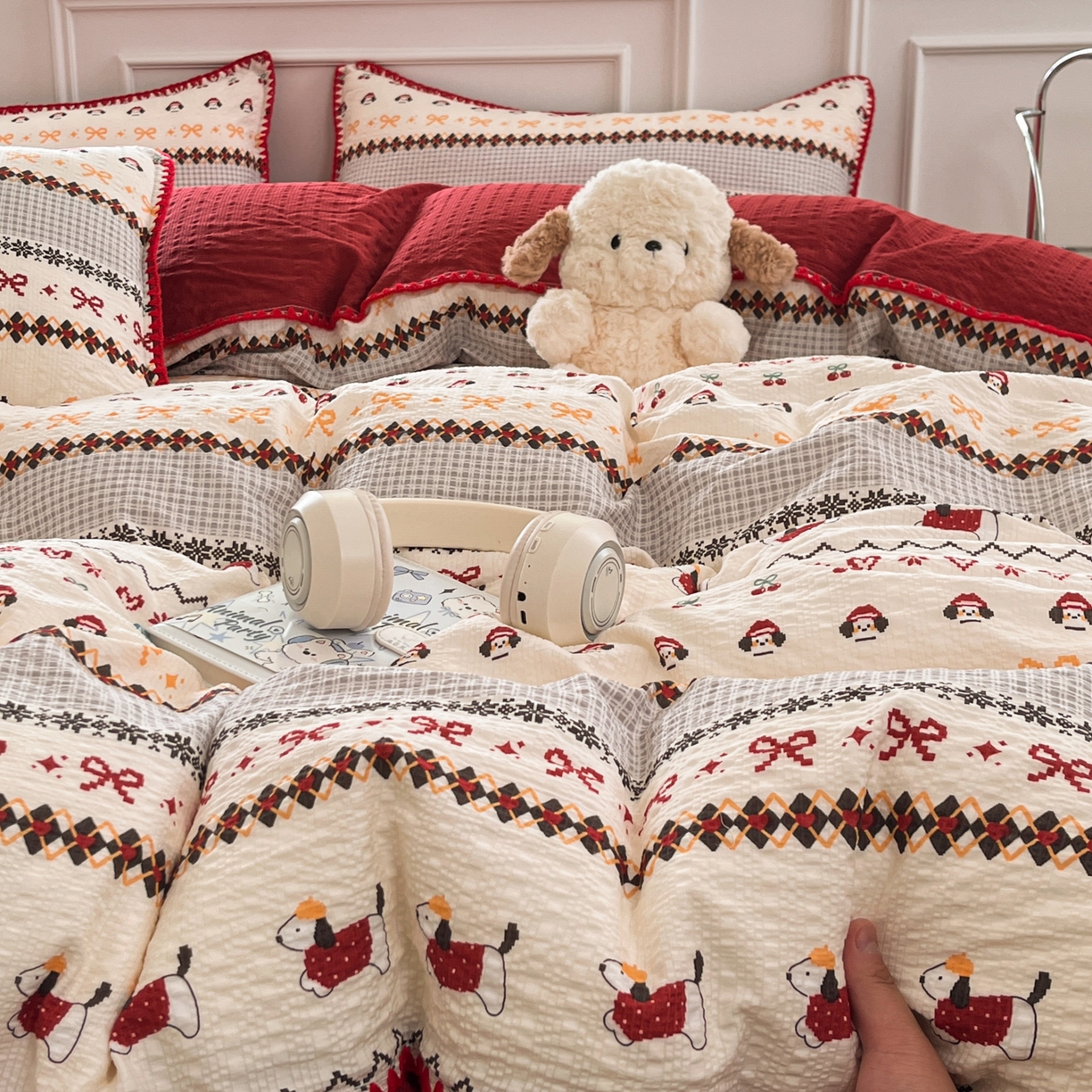 91家纺网 家纺一手货源 找家纺 慕澄家纺 2026新款小清新印花泡芙纱贝壳边四件套 童话镇