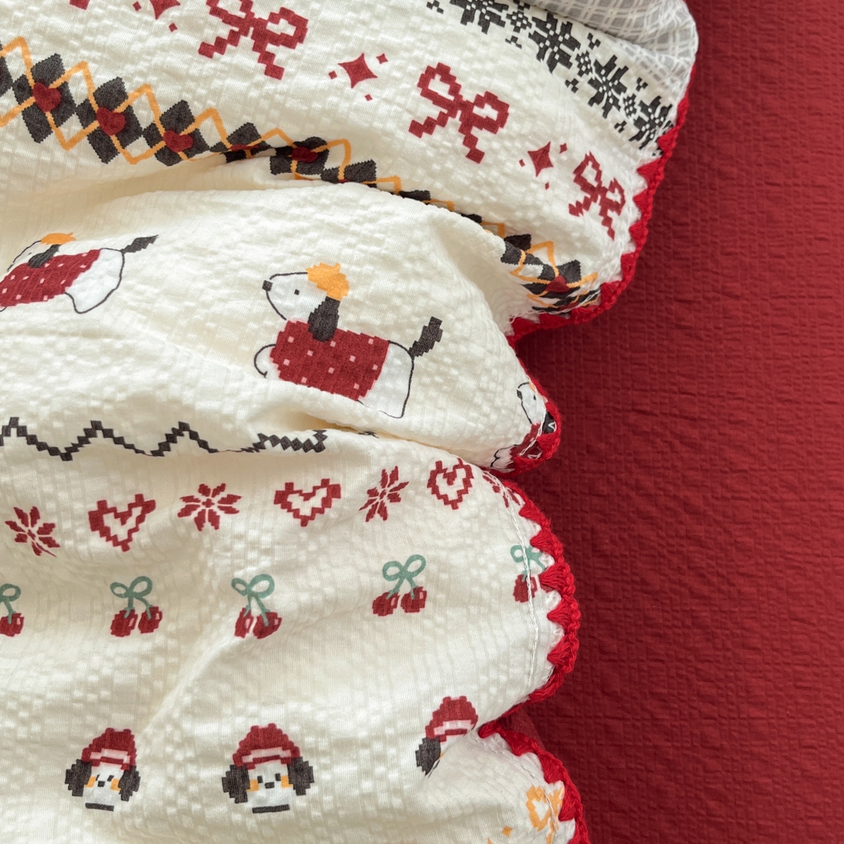 91家纺网 家纺一手货源 找家纺 慕澄家纺 2026新款小清新印花泡芙纱贝壳边四件套 童话镇