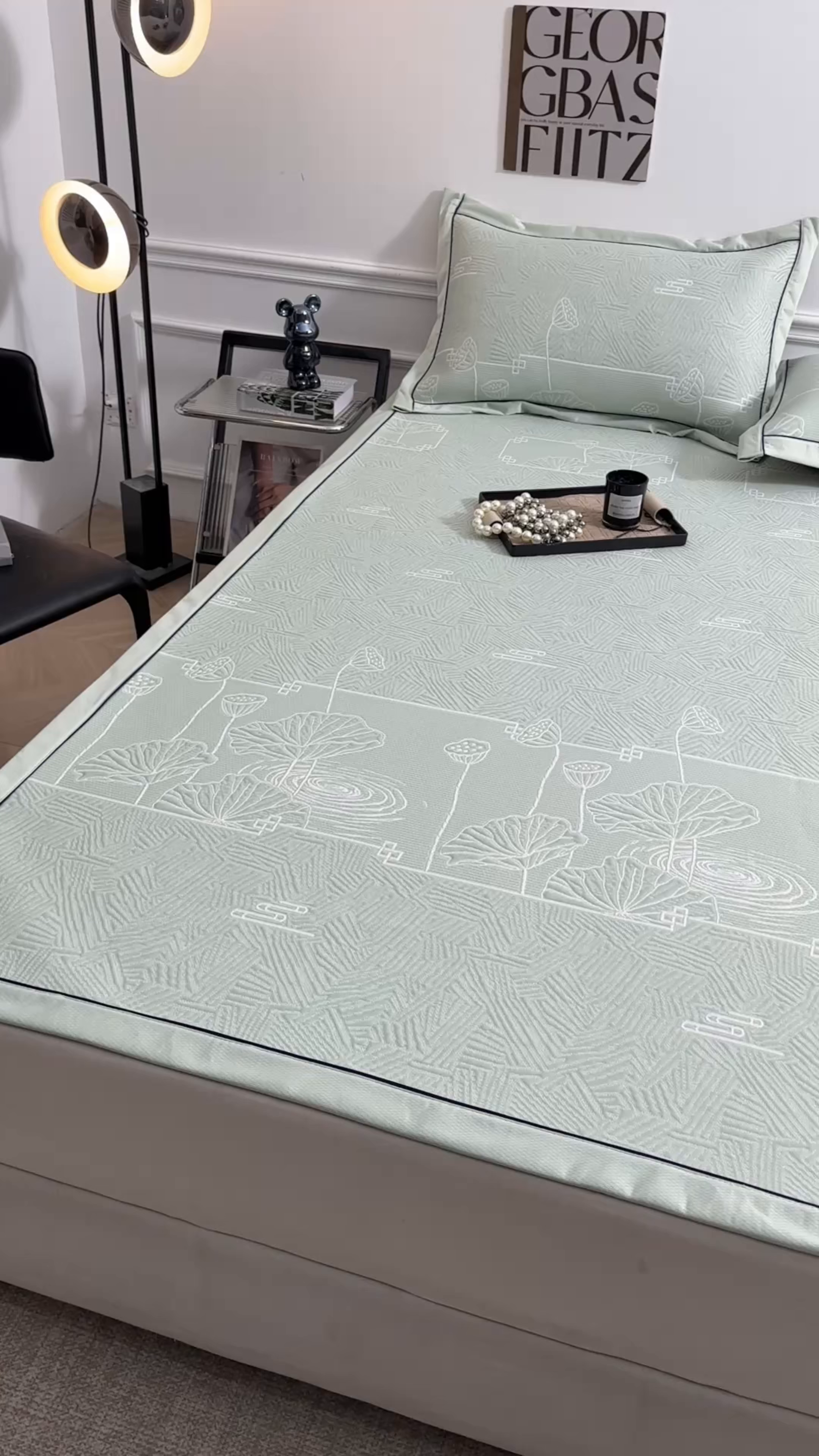 91家纺网 家纺一手货源 找家纺 绒艺席业 2026年新款立体浮雕工艺正宗凉感豆豆席凉席席子-平铺款 豆豆荷塘月色-绿色