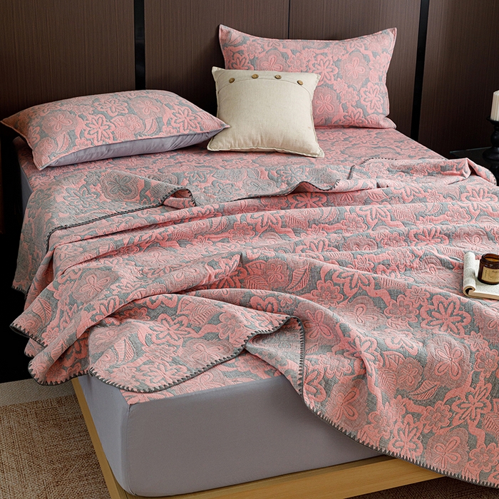 91家纺网 家纺一手货源 找家纺 悦然毛巾被 2026新款全棉三层纱A类多功能毛巾被休闲毯夏被床盖床单 花间小憩