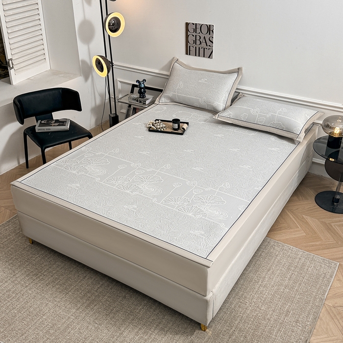 91家纺网 家纺一手货源 找家纺 绒艺席业 2026年新款立体浮雕工艺正宗凉感豆豆席凉席席子-平铺款 豆豆荷塘月色-浅灰色