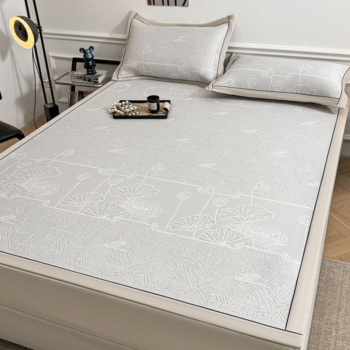 91家纺网 家纺一手货源 找家纺 绒艺席业 2026年新款立体浮雕工艺正宗凉感豆豆席凉席席子-平铺款 豆豆荷塘月色-浅灰色