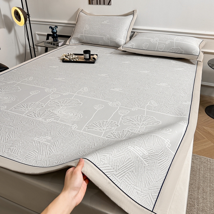 91家纺网 家纺一手货源 找家纺 绒艺席业 2026年新款立体浮雕工艺正宗凉感豆豆席凉席席子-平铺款 豆豆荷塘月色-浅灰色