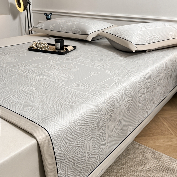 91家纺网 家纺一手货源 找家纺 绒艺席业 2026年新款立体浮雕工艺正宗凉感豆豆席凉席席子-平铺款 豆豆荷塘月色-浅灰色