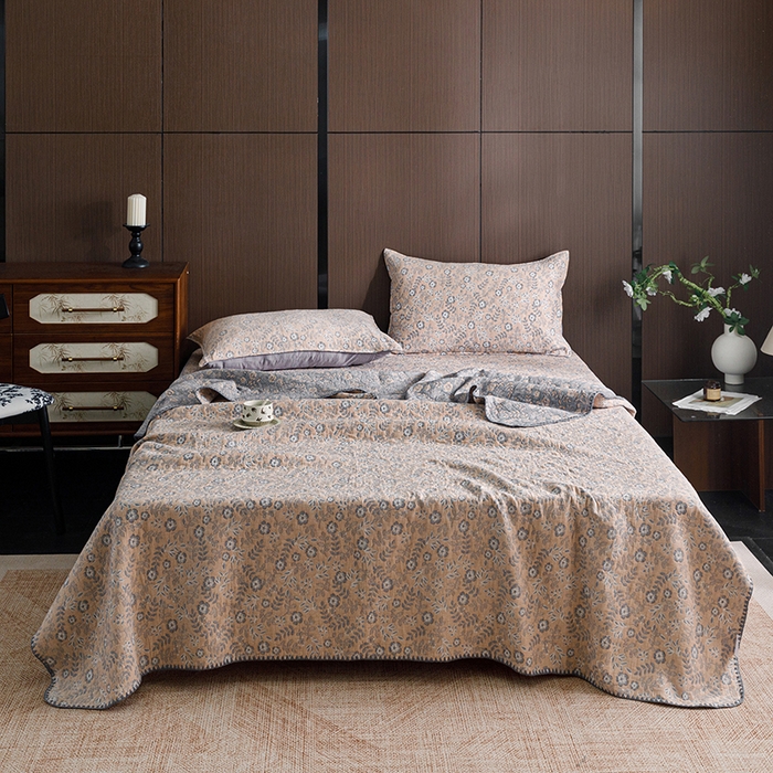 悦然毛巾被 2026新款全棉三层纱A类多功能毛巾被休闲毯夏被床盖床单 花涧寻踪