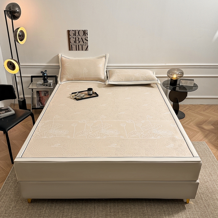 91家纺网 家纺一手货源 找家纺 绒艺席业 2026年新款立体浮雕工艺正宗凉感豆豆席凉席席子-平铺款 豆豆荷塘月色-米色