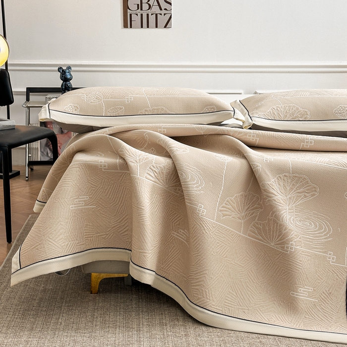 91家纺网 家纺一手货源 找家纺 绒艺席业 2026年新款立体浮雕工艺正宗凉感豆豆席凉席席子-平铺款 豆豆荷塘月色-米色