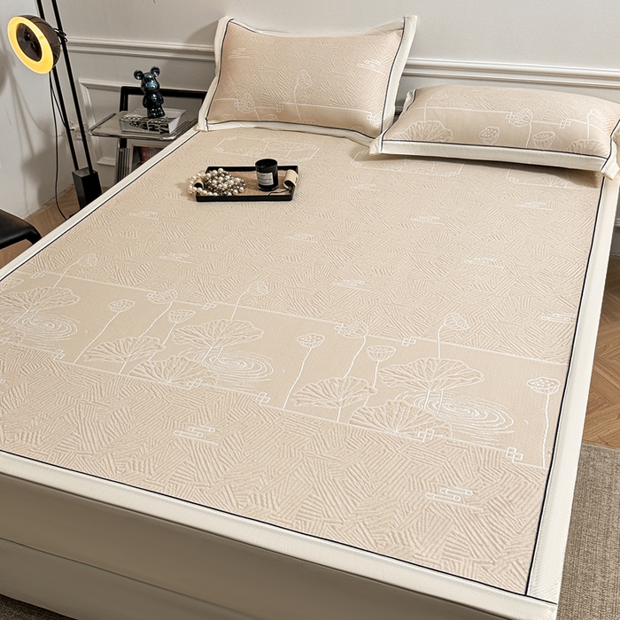 91家纺网 家纺一手货源 找家纺 绒艺席业 2026年新款立体浮雕工艺正宗凉感豆豆席凉席席子-平铺款 豆豆荷塘月色-米色