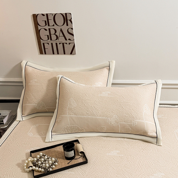 91家纺网 家纺一手货源 找家纺 绒艺席业 2026年新款立体浮雕工艺正宗凉感豆豆席凉席席子-平铺款 豆豆荷塘月色-米色