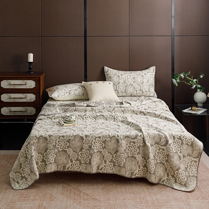 悦然毛巾被 2026新款全棉三层纱A类多功能毛巾被休闲毯夏被床盖床单 青柠花事