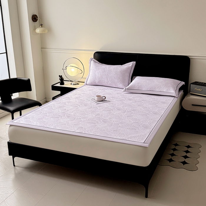 91家纺网 家纺一手货源 找家纺 绒艺席业 2026年新款立体浮雕工艺正宗凉感豆豆席凉席席子-平铺款 豆豆银杏叶-淡紫色