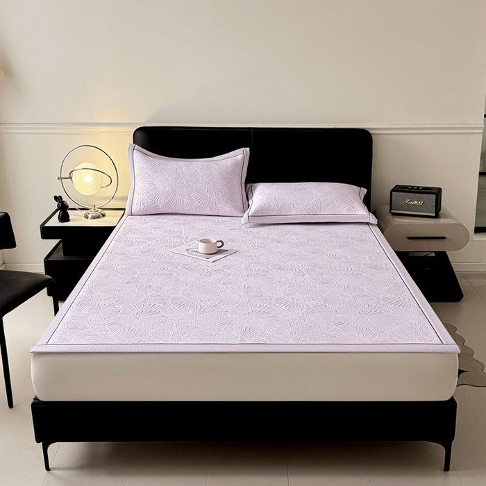 91家纺网 家纺一手货源 找家纺 绒艺席业 2026年新款立体浮雕工艺正宗凉感豆豆席凉席席子-平铺款 豆豆银杏叶-淡紫色