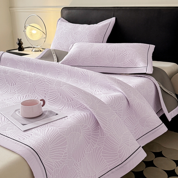 91家纺网 家纺一手货源 找家纺 绒艺席业 2026年新款立体浮雕工艺正宗凉感豆豆席凉席席子-平铺款 豆豆银杏叶-淡紫色