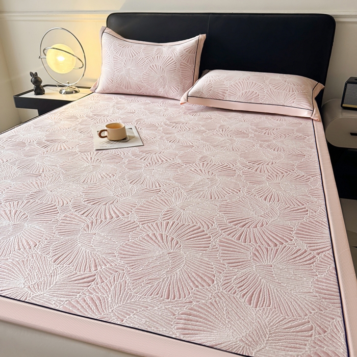 91家纺网 家纺一手货源 找家纺 绒艺席业 2026年新款立体浮雕工艺正宗凉感豆豆席凉席席子-平铺款 豆豆银杏叶-粉色