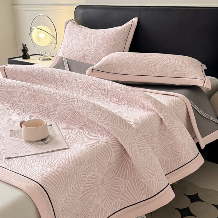 91家纺网 家纺一手货源 找家纺 绒艺席业 2026年新款立体浮雕工艺正宗凉感豆豆席凉席席子-平铺款 豆豆银杏叶-粉色