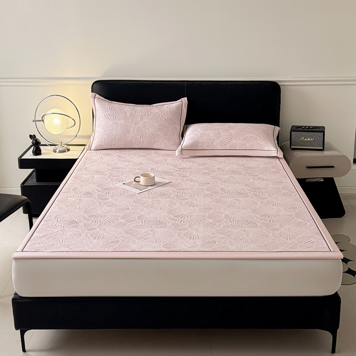 91家纺网 家纺一手货源 找家纺 绒艺席业 2026年新款立体浮雕工艺正宗凉感豆豆席凉席席子-平铺款 豆豆银杏叶-粉色