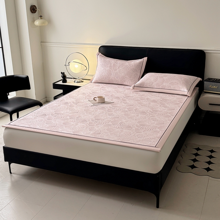 91家纺网 家纺一手货源 找家纺 绒艺席业 2026年新款立体浮雕工艺正宗凉感豆豆席凉席席子-平铺款 豆豆银杏叶-粉色