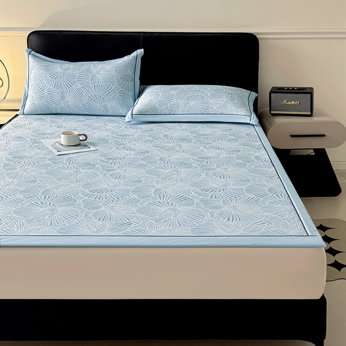 91家纺网 家纺一手货源 找家纺 绒艺席业 2026年新款立体浮雕工艺正宗凉感豆豆席凉席席子-平铺款 豆豆银杏叶-蓝色