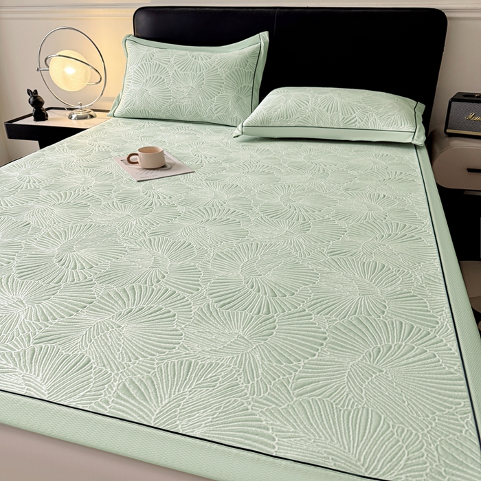 91家纺网 家纺一手货源 找家纺 绒艺席业 2026年新款立体浮雕工艺正宗凉感豆豆席凉席席子-平铺款 豆豆银杏叶-绿色