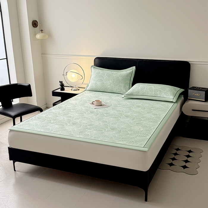 91家纺网 家纺一手货源 找家纺 绒艺席业 2026年新款立体浮雕工艺正宗凉感豆豆席凉席席子-平铺款 豆豆银杏叶-绿色